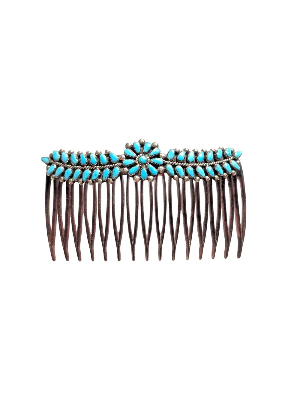 Vintage Zuni Turquoise & Sterling Silver Hair Comb